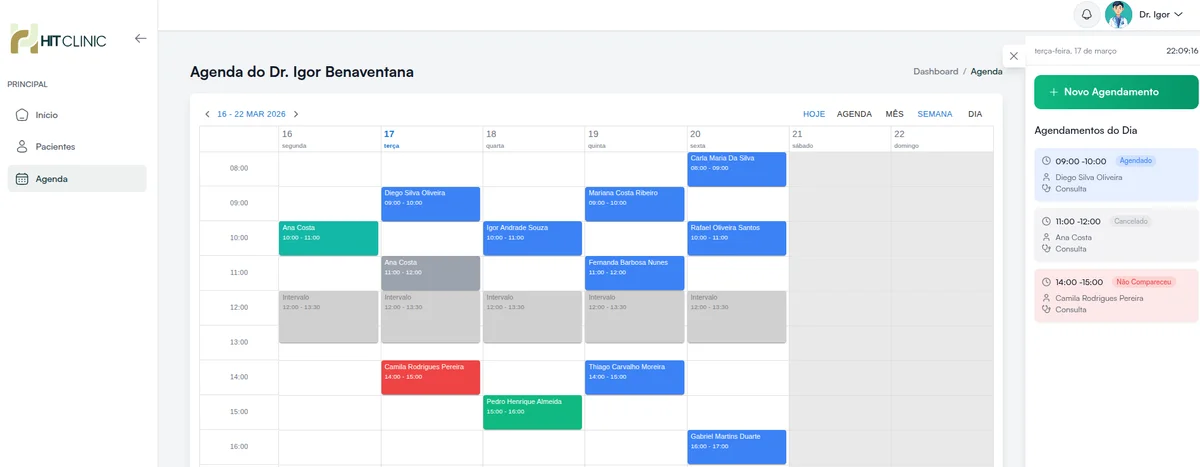 Screenshot do Agenda — Hit Clinic