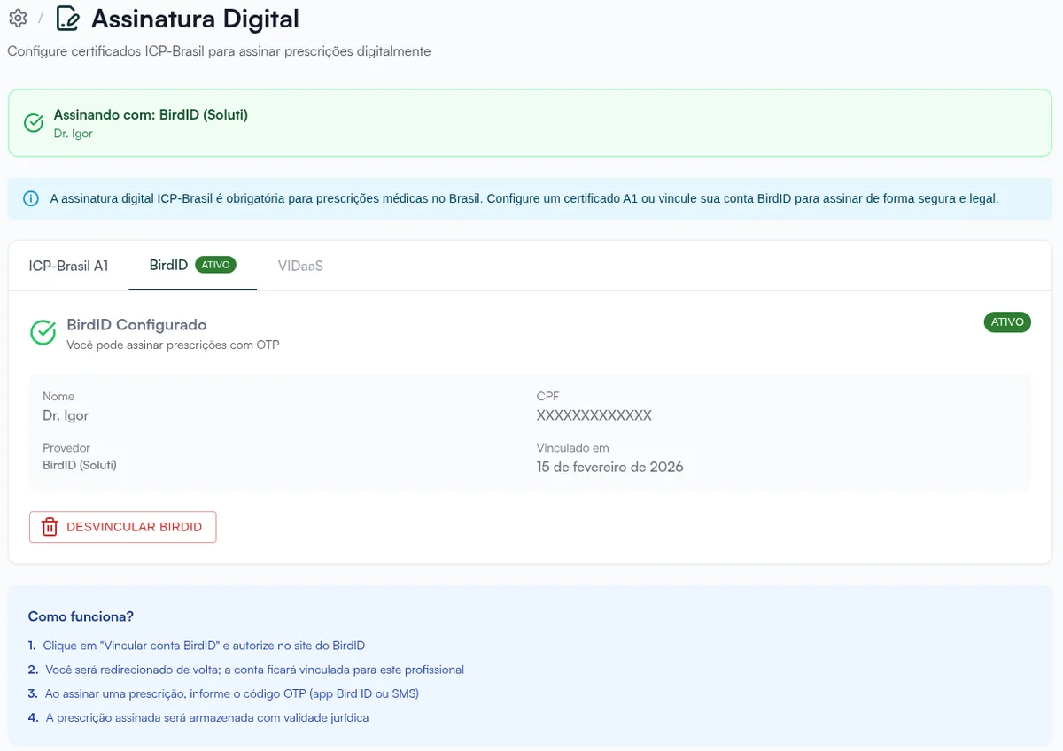 Screenshot do Assinatura Digital — Hit Clinic