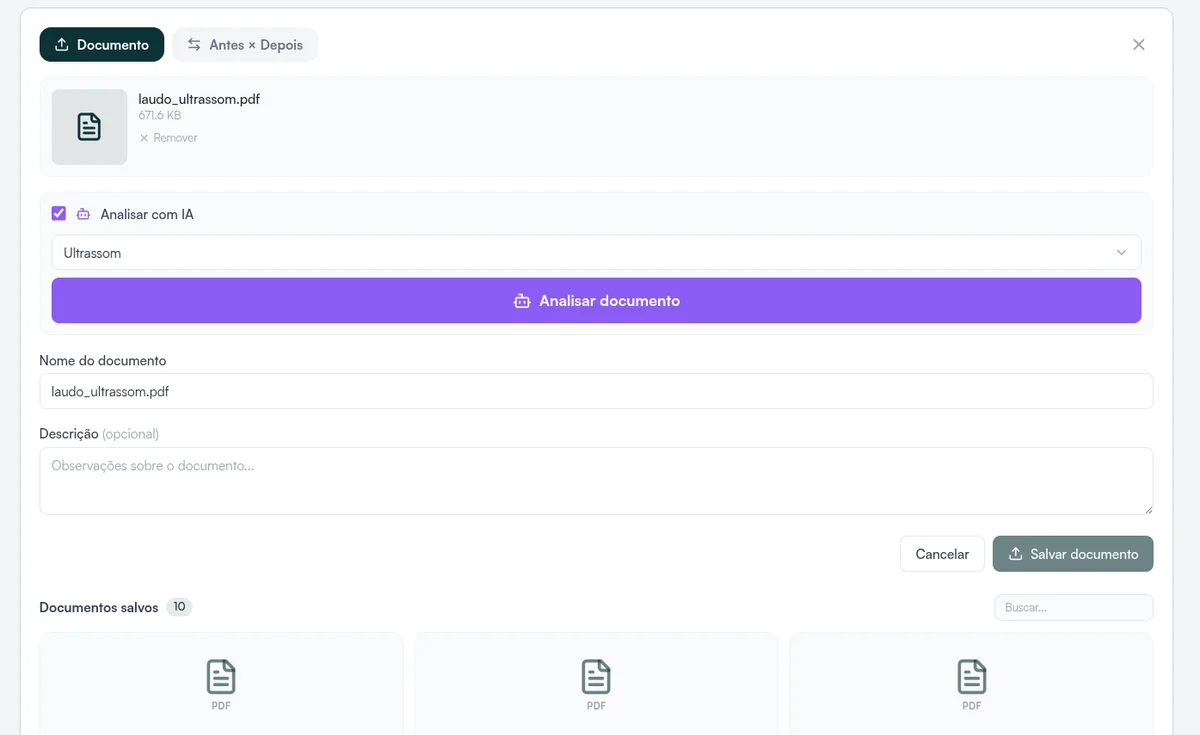 Screenshot do Documentos IA — Hit Clinic