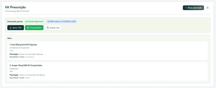 Screenshot do Prescrição Digital — Hit Clinic