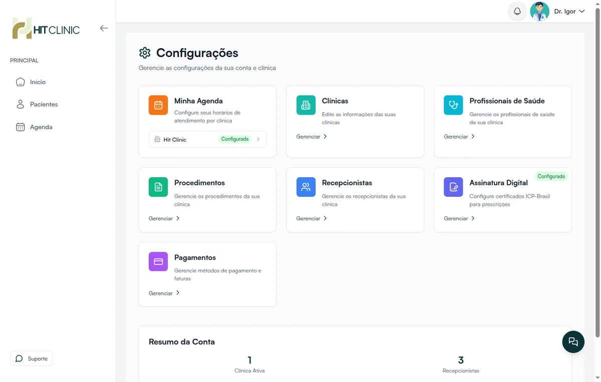 Screenshot do Gestão de Clínicas — Hit Clinic