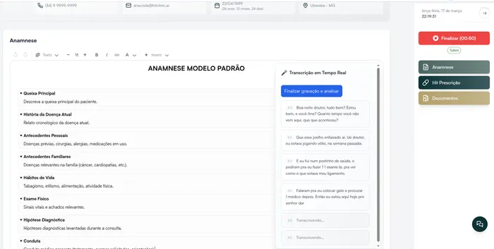 Screenshot do Transcrição IA — Hit Clinic